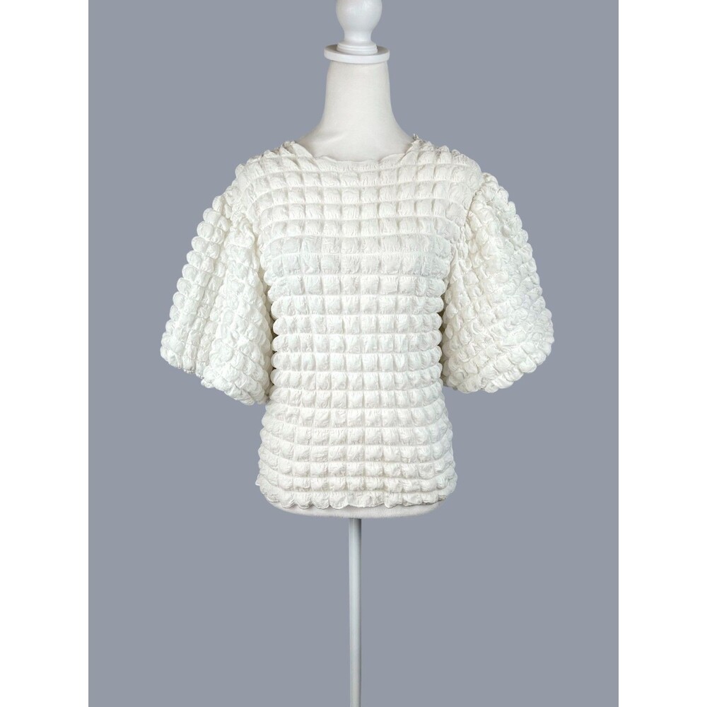 Eri + Ali Anthropologie Bubble Puff-Sleeve Top Textured Minimalist Sz S - Picture 2 of 14